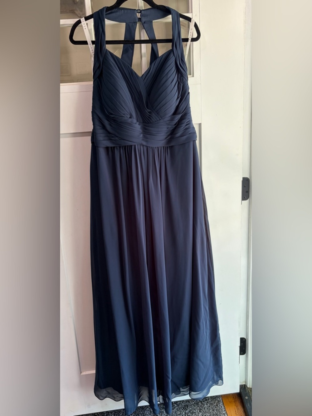 Altered - Azazie Navy Pleated Chiffon Maxi Dress